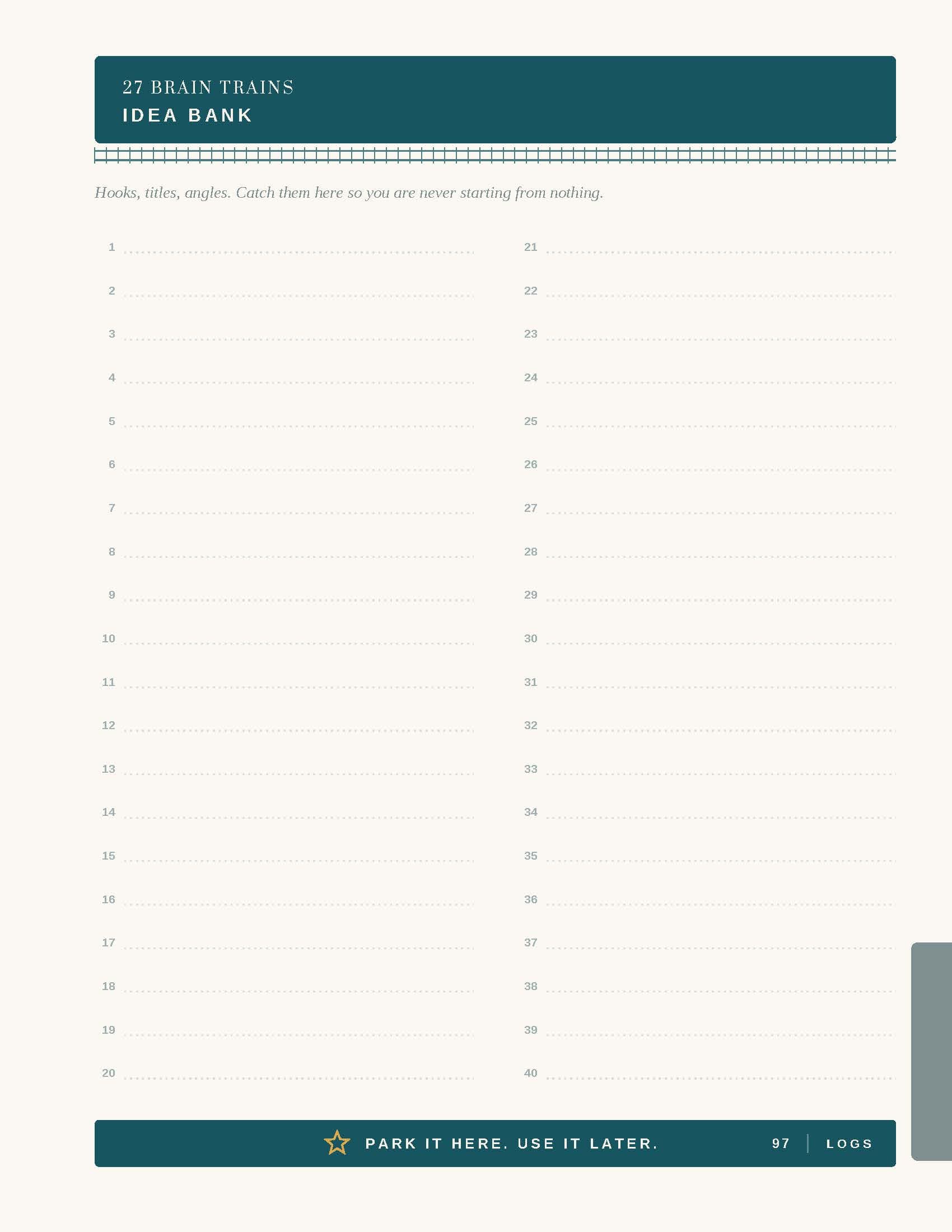Idea Bank page from the 27 Brain Trains Planner